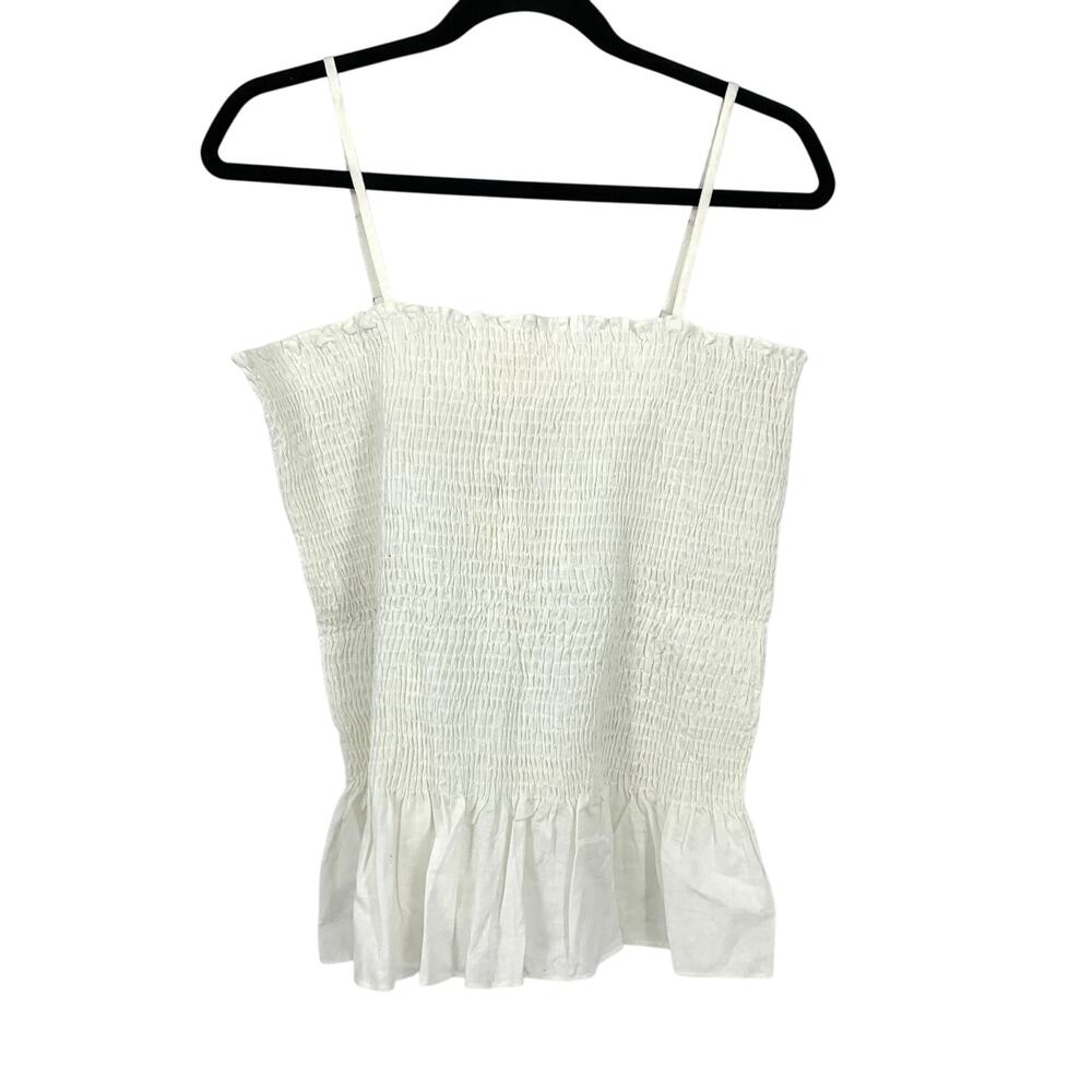 Maeve Anthropologie Linen Blend Smocked Peplum Cami Top Womens Sz Large White